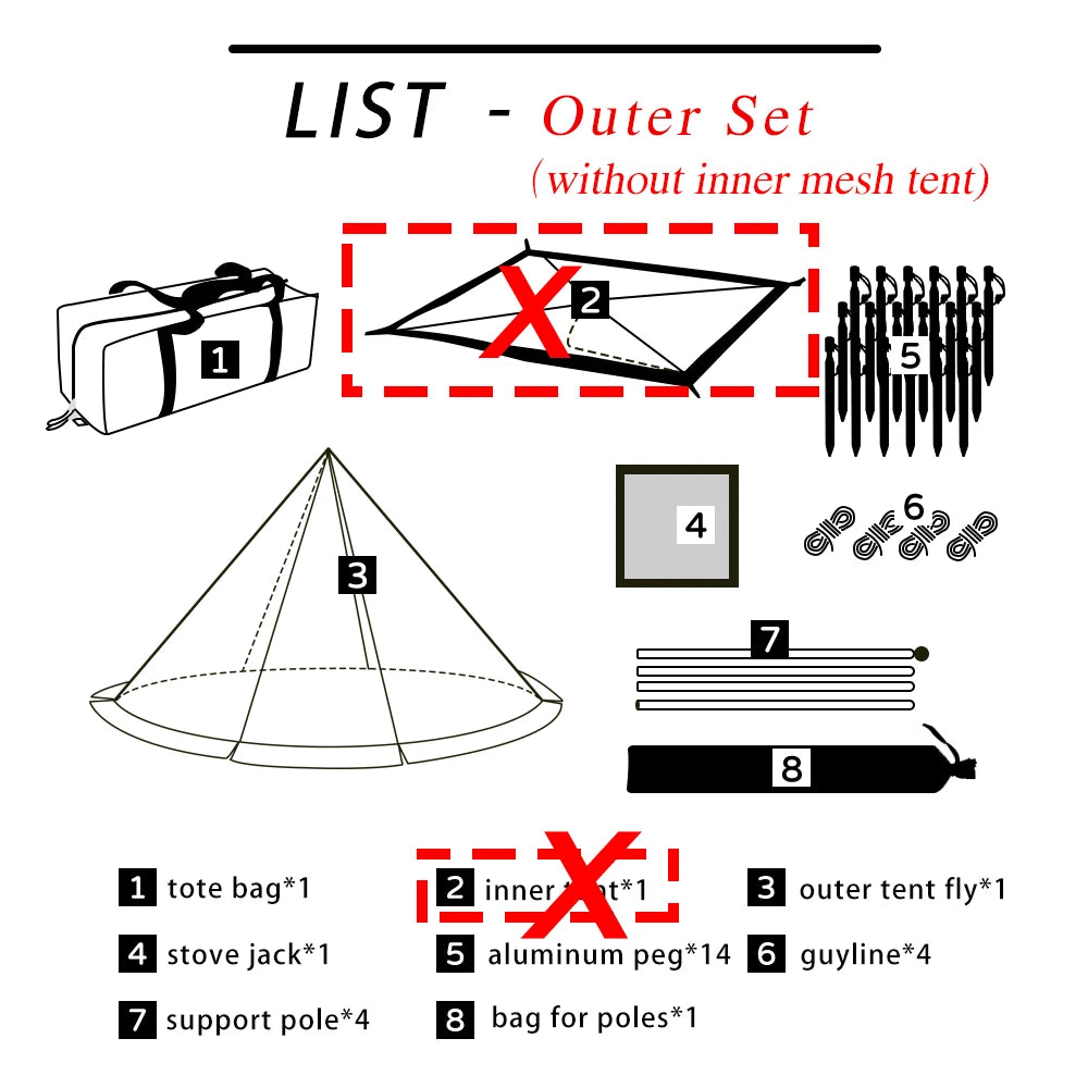 Flame-retardant Pyramid Hot Tent Outdoor Camping Waterproof Teepee Tent 1 Person Tipi Tent Winter Stove Tent with Snow Skirt