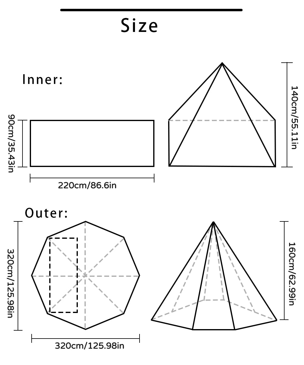 Flame-retardant Pyramid Hot Tent Outdoor Camping Waterproof Teepee Tent 1 Person Tipi Tent Winter Stove Tent with Snow Skirt