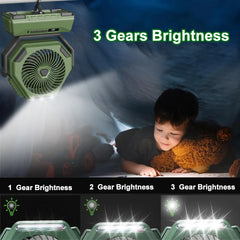 Rechargeable Camping Light With Fan, 6000mAh Outdoor Camping Tent Lantern, Portable Lighting With Shaking Fan for Picnic Travel