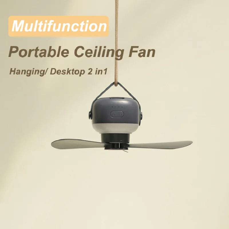 Mini USB Camping Fan Battery Operated Remote Control 4 Gears Portable LED Light Tent Hanging Ceiling Fan for Home Outdoor Bed