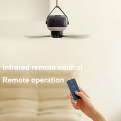 Mini USB Camping Fan Battery Operated Remote Control 4 Gears Portable LED Light Tent Hanging Ceiling Fan for Home Outdoor Bed