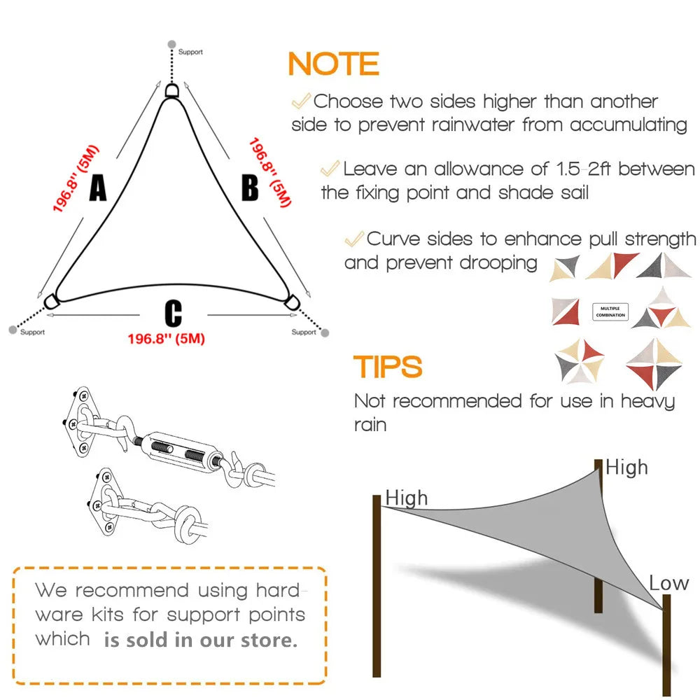 Waterproof Triangle Sun Shade Sail Canopy 98%UV Block Sun Shelters For Outdoor Facility&Activities Backyard Awning Camping Tents