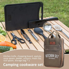 8pcs Camping Kitchen Cookware Set Portable Outdoor Travel Utensils  Stainless Steel Cooking and Grilling Set for BBQ Picnic