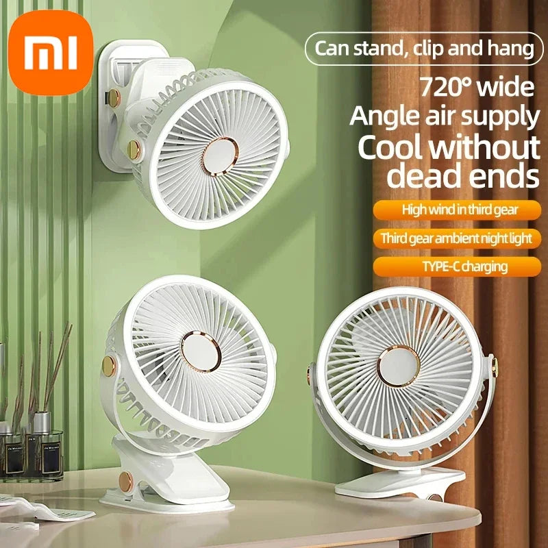 Xiaomi MIJIA 8000mAh Camping Fan Rechargeable Desktop Portable Air Circulator Wireless Ceiling Electric Fan LED Light Clipon New